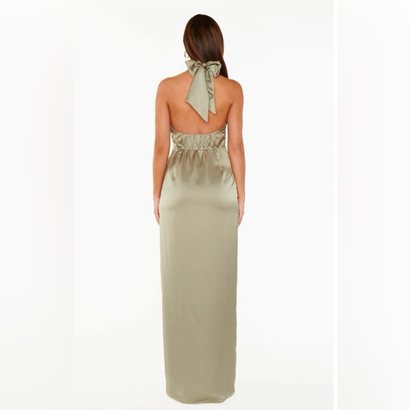 Show Me Your Mumu Adele Halter Maxi Dress - Moss Green Luxe Satin, Size L - Picture 2 of 5